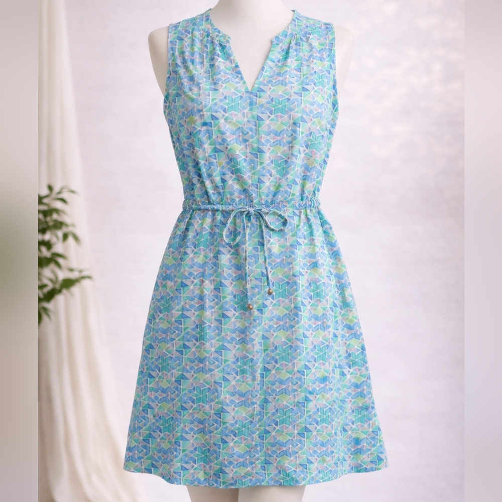 Helen Jon Sleeveless Patterned Dress with Drawstring Waist